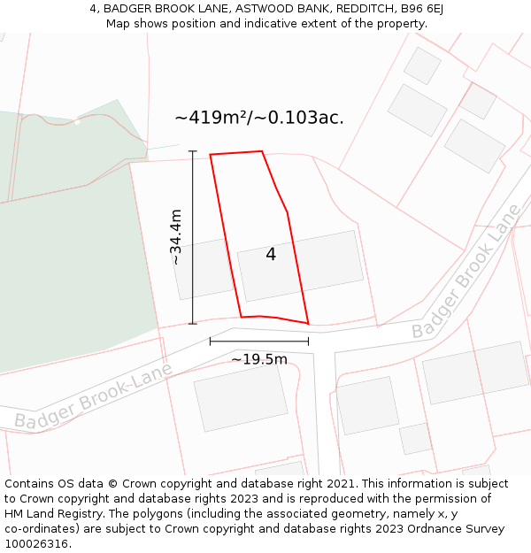 4, BADGER BROOK LANE, ASTWOOD BANK, REDDITCH, B96 6EJ: Plot and title map