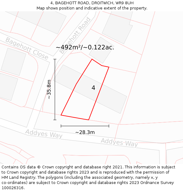 4, BAGEHOTT ROAD, DROITWICH, WR9 8UH: Plot and title map