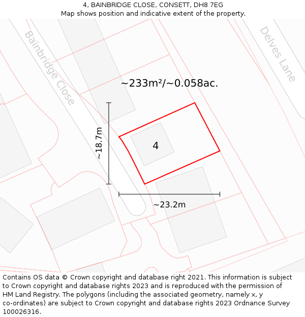 4, BAINBRIDGE CLOSE, CONSETT, DH8 7EG: Plot and title map
