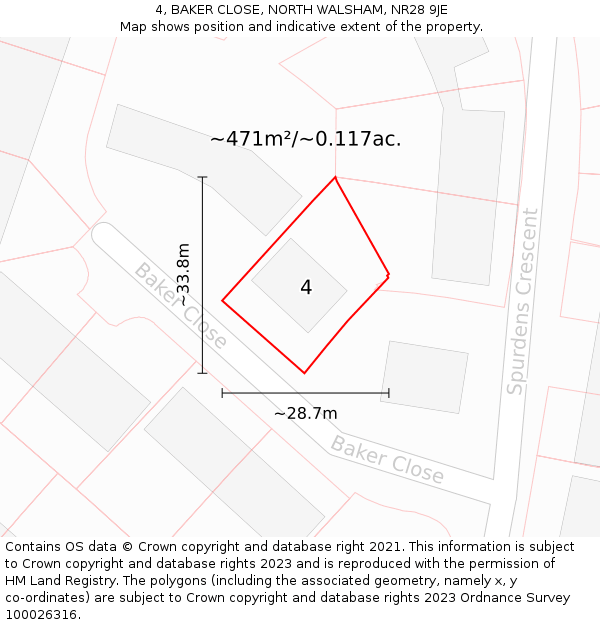 4, BAKER CLOSE, NORTH WALSHAM, NR28 9JE: Plot and title map