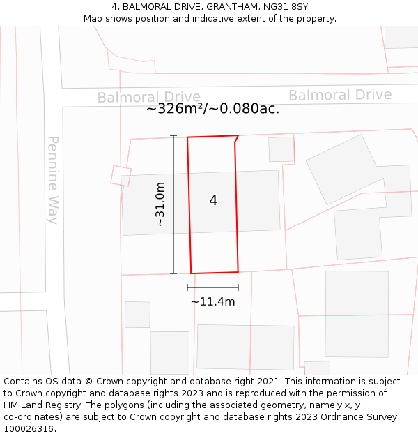 4, BALMORAL DRIVE, GRANTHAM, NG31 8SY: Plot and title map