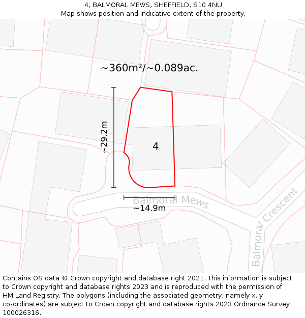 4, BALMORAL MEWS, SHEFFIELD, S10 4NU: Plot and title map