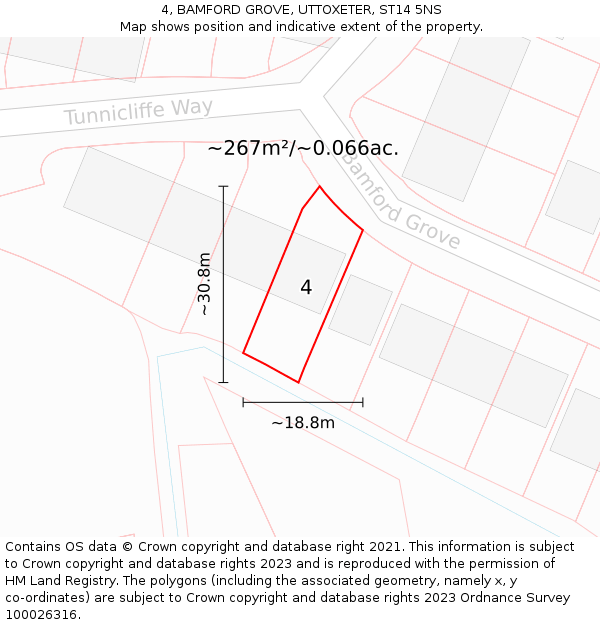 4, BAMFORD GROVE, UTTOXETER, ST14 5NS: Plot and title map