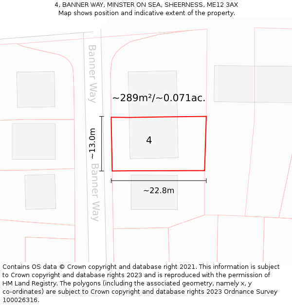 4, BANNER WAY, MINSTER ON SEA, SHEERNESS, ME12 3AX: Plot and title map