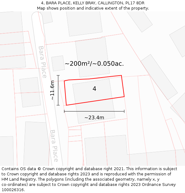 4, BARA PLACE, KELLY BRAY, CALLINGTON, PL17 8DR: Plot and title map