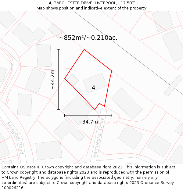 4, BARCHESTER DRIVE, LIVERPOOL, L17 5BZ: Plot and title map