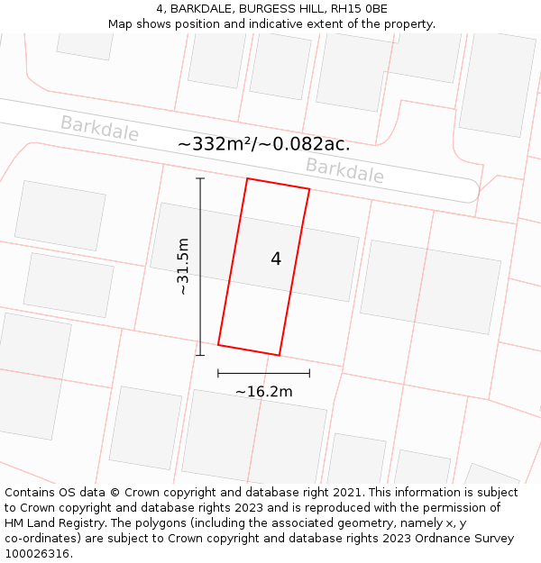 4, BARKDALE, BURGESS HILL, RH15 0BE: Plot and title map