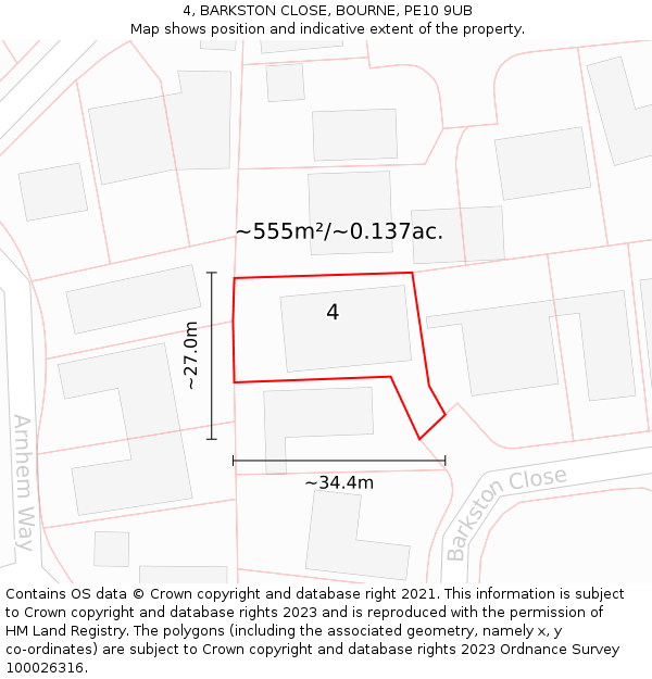 4, BARKSTON CLOSE, BOURNE, PE10 9UB: Plot and title map