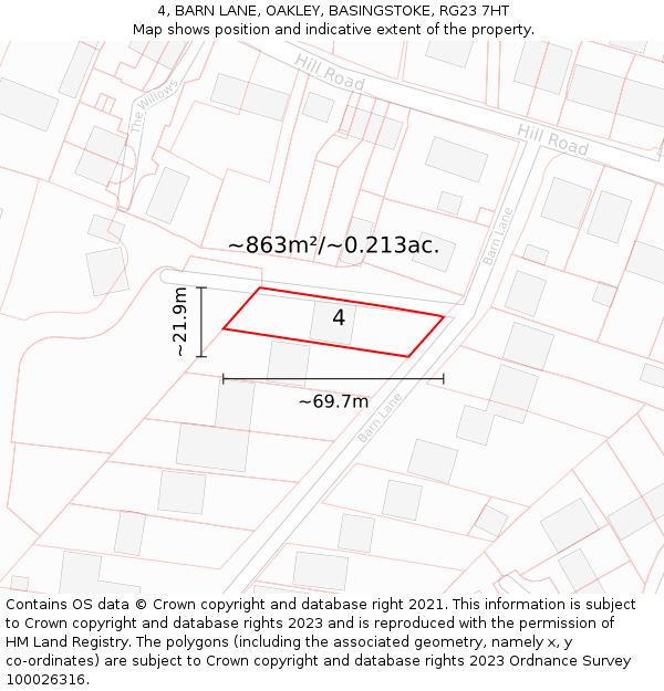 4, BARN LANE, OAKLEY, BASINGSTOKE, RG23 7HT: Plot and title map