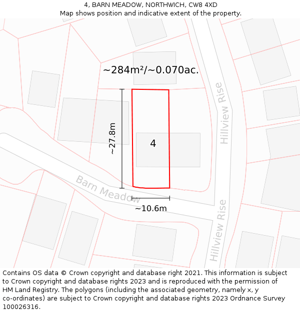 4, BARN MEADOW, NORTHWICH, CW8 4XD: Plot and title map