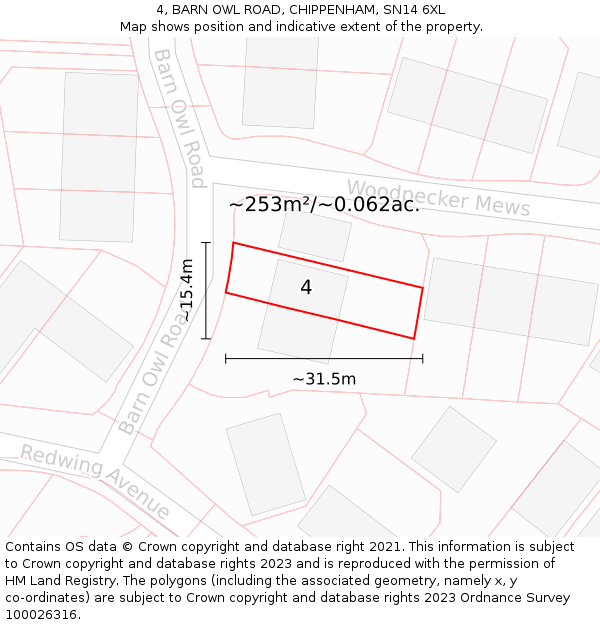 4, BARN OWL ROAD, CHIPPENHAM, SN14 6XL: Plot and title map