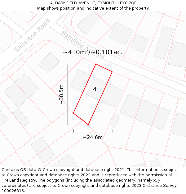 4, BARNFIELD AVENUE, EXMOUTH, EX8 2QE: Plot and title map