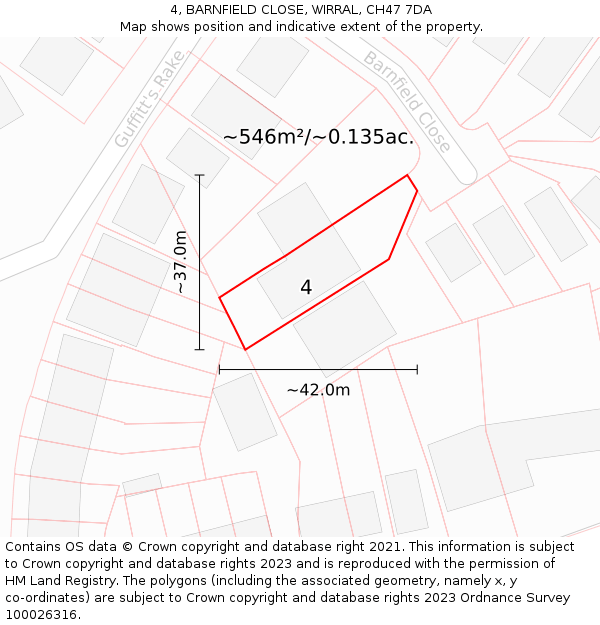 4, BARNFIELD CLOSE, WIRRAL, CH47 7DA: Plot and title map