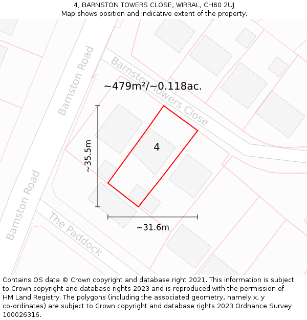 4, BARNSTON TOWERS CLOSE, WIRRAL, CH60 2UJ: Plot and title map