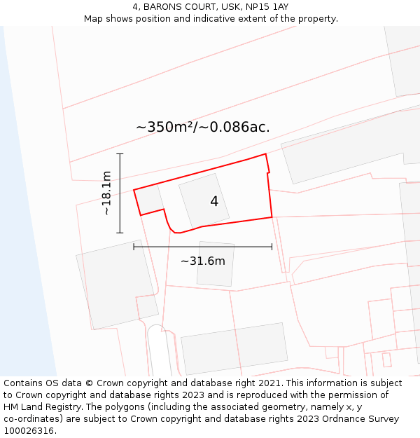 4, BARONS COURT, USK, NP15 1AY: Plot and title map