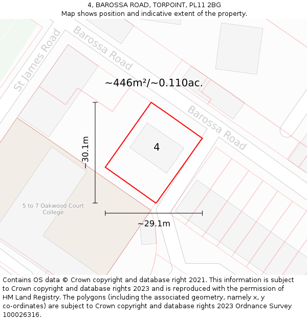 4, BAROSSA ROAD, TORPOINT, PL11 2BG: Plot and title map