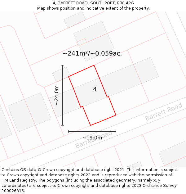 4, BARRETT ROAD, SOUTHPORT, PR8 4PG: Plot and title map