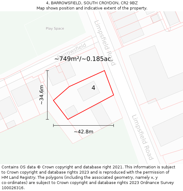 4, BARROWSFIELD, SOUTH CROYDON, CR2 9BZ: Plot and title map