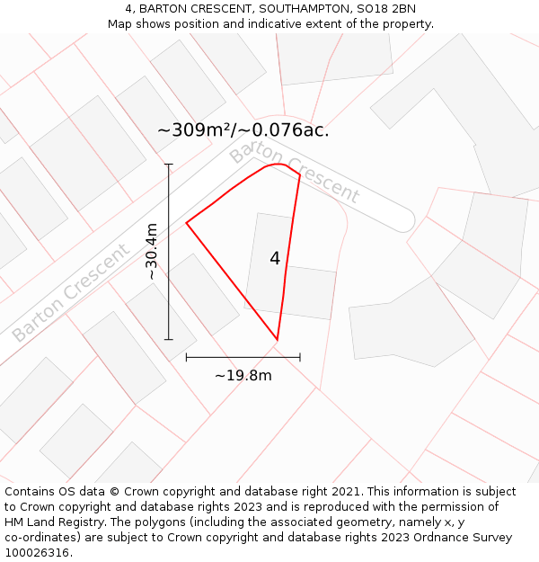 4, BARTON CRESCENT, SOUTHAMPTON, SO18 2BN: Plot and title map