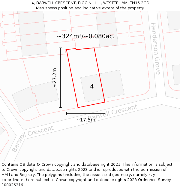 4, BARWELL CRESCENT, BIGGIN HILL, WESTERHAM, TN16 3GD: Plot and title map