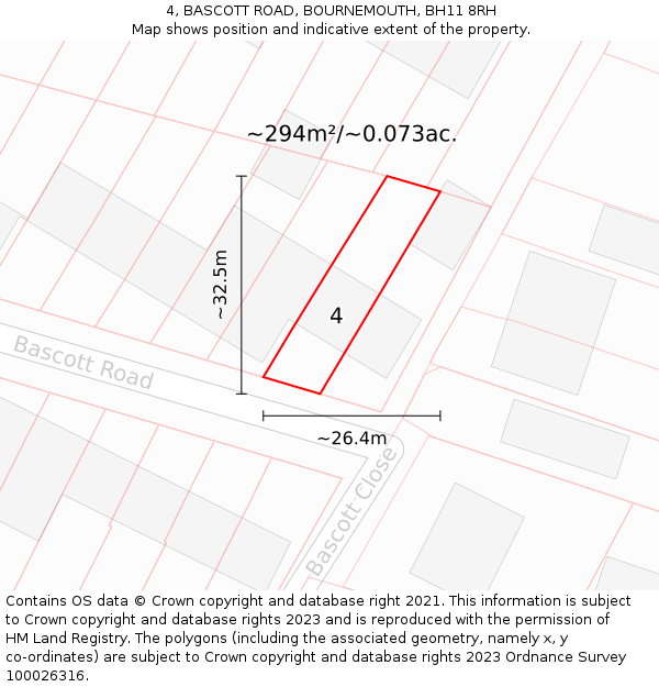 4, BASCOTT ROAD, BOURNEMOUTH, BH11 8RH: Plot and title map