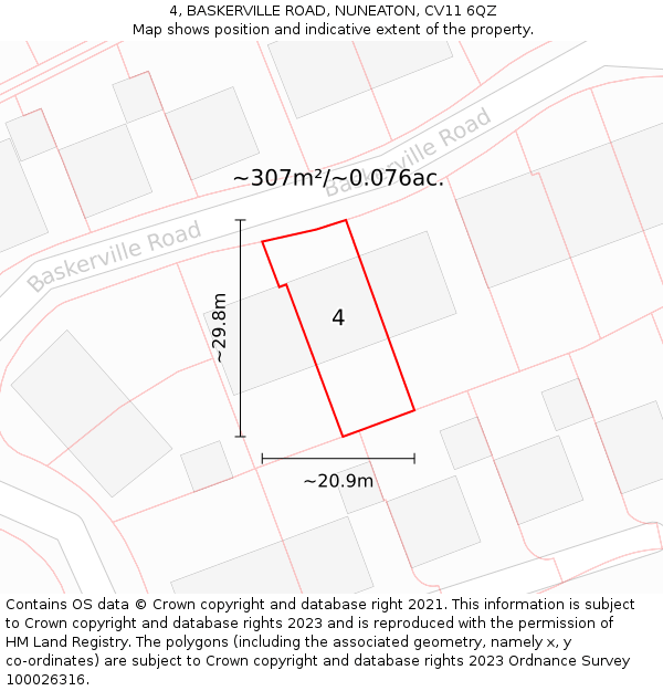 4, BASKERVILLE ROAD, NUNEATON, CV11 6QZ: Plot and title map