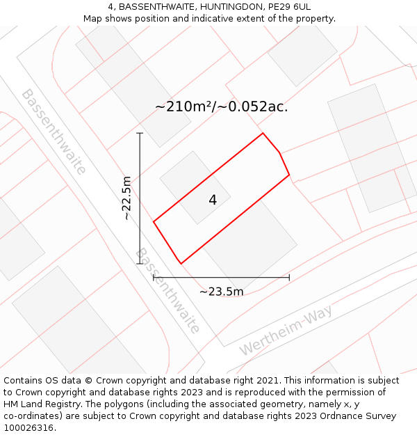 4, BASSENTHWAITE, HUNTINGDON, PE29 6UL: Plot and title map