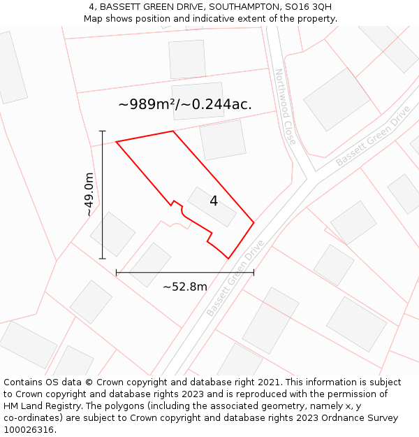 4, BASSETT GREEN DRIVE, SOUTHAMPTON, SO16 3QH: Plot and title map