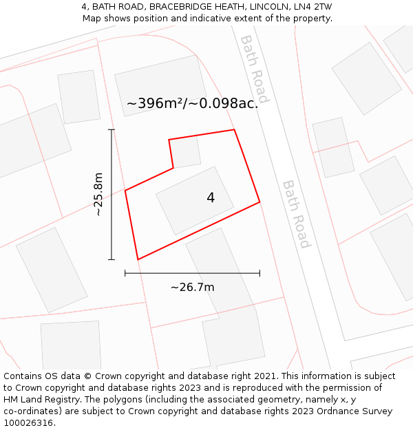 4, BATH ROAD, BRACEBRIDGE HEATH, LINCOLN, LN4 2TW: Plot and title map