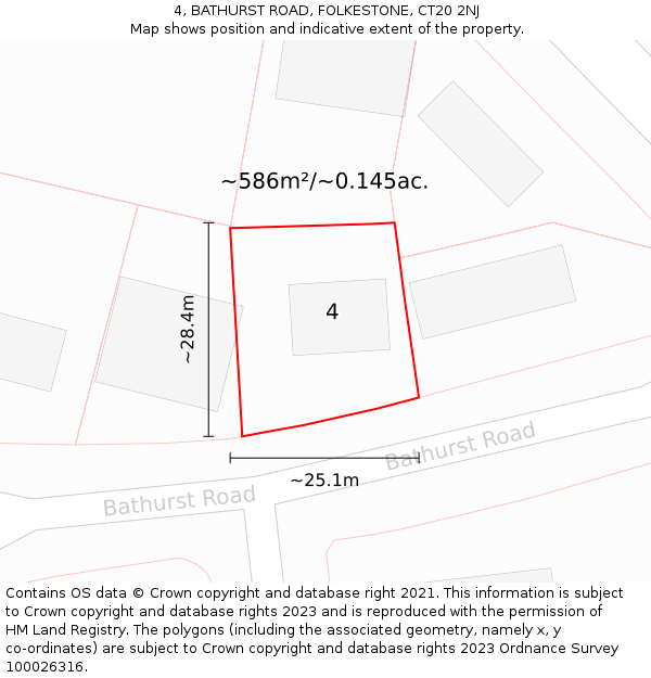 4, BATHURST ROAD, FOLKESTONE, CT20 2NJ: Plot and title map