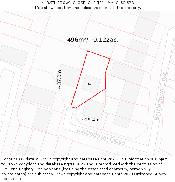 4, BATTLEDOWN CLOSE, CHELTENHAM, GL52 6RD: Plot and title map