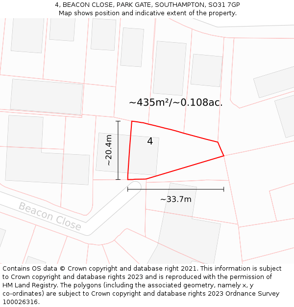 4, BEACON CLOSE, PARK GATE, SOUTHAMPTON, SO31 7GP: Plot and title map
