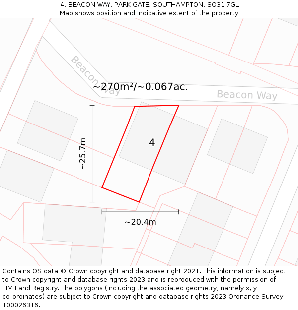 4, BEACON WAY, PARK GATE, SOUTHAMPTON, SO31 7GL: Plot and title map