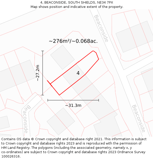 4, BEACONSIDE, SOUTH SHIELDS, NE34 7PX: Plot and title map