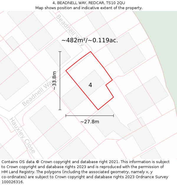 4, BEADNELL WAY, REDCAR, TS10 2QU: Plot and title map