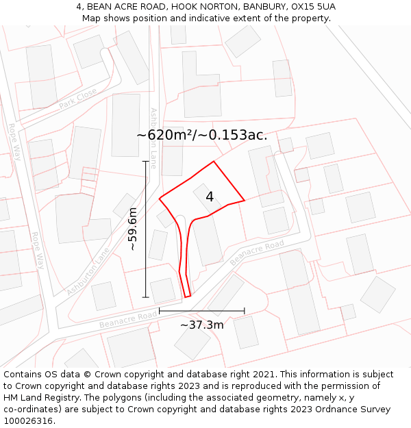 4, BEAN ACRE ROAD, HOOK NORTON, BANBURY, OX15 5UA: Plot and title map