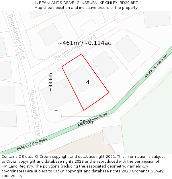 4, BEANLANDS DRIVE, GLUSBURN, KEIGHLEY, BD20 8PZ: Plot and title map