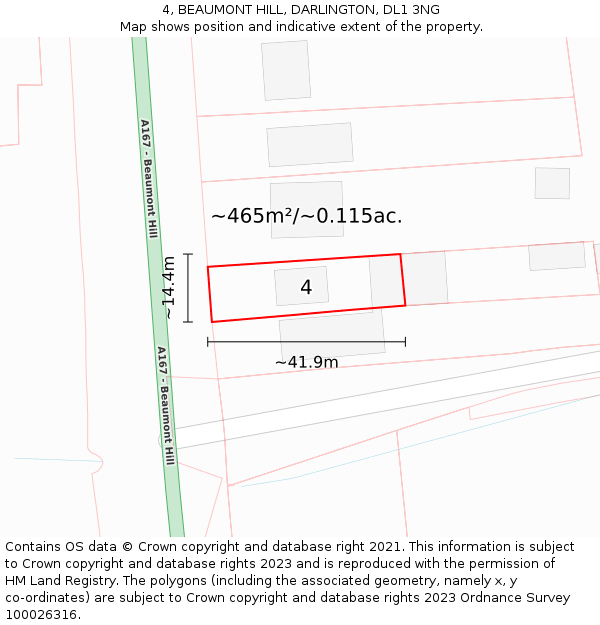 4, BEAUMONT HILL, DARLINGTON, DL1 3NG: Plot and title map