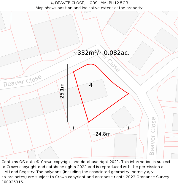 4, BEAVER CLOSE, HORSHAM, RH12 5GB: Plot and title map