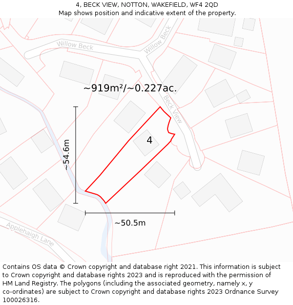 4, BECK VIEW, NOTTON, WAKEFIELD, WF4 2QD: Plot and title map