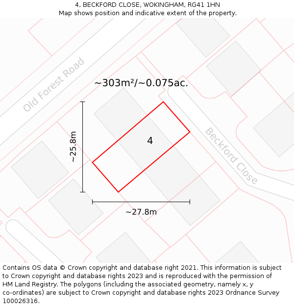 4, BECKFORD CLOSE, WOKINGHAM, RG41 1HN: Plot and title map