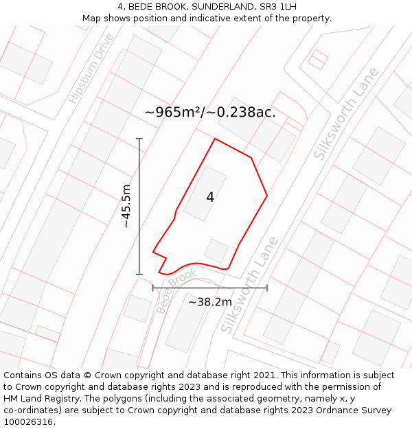 4, BEDE BROOK, SUNDERLAND, SR3 1LH: Plot and title map