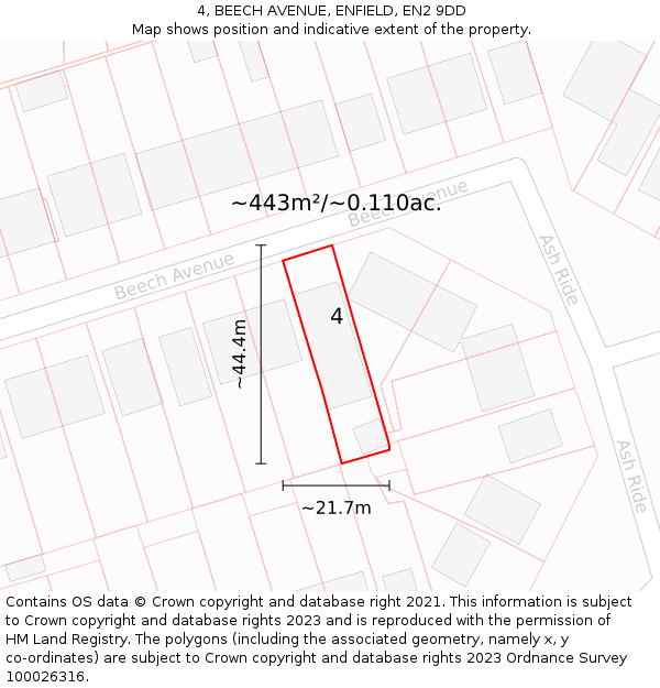 4, BEECH AVENUE, ENFIELD, EN2 9DD: Plot and title map