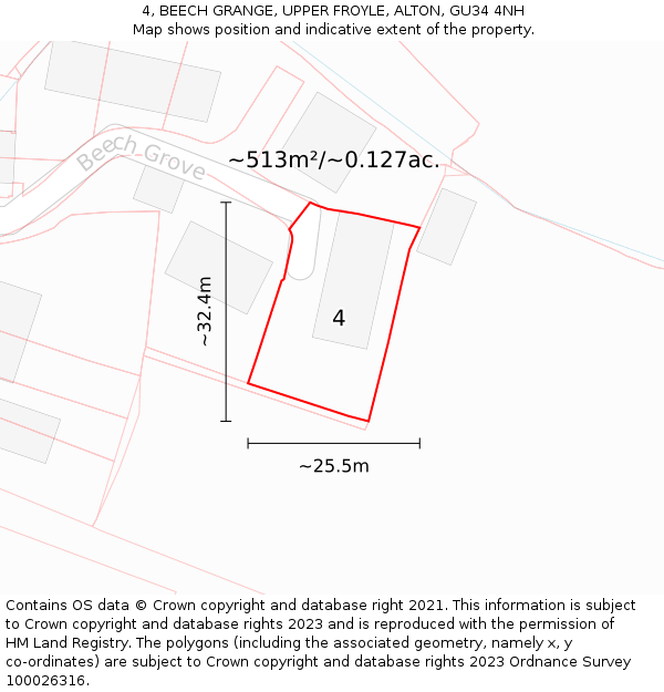 4, BEECH GRANGE, UPPER FROYLE, ALTON, GU34 4NH: Plot and title map