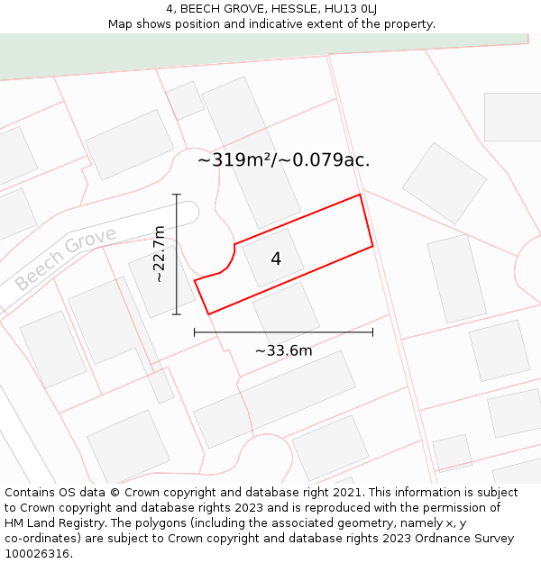 4, BEECH GROVE, HESSLE, HU13 0LJ: Plot and title map