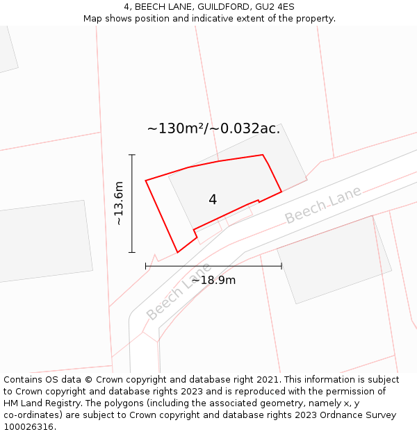 4, BEECH LANE, GUILDFORD, GU2 4ES: Plot and title map