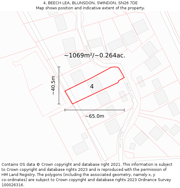 4, BEECH LEA, BLUNSDON, SWINDON, SN26 7DE: Plot and title map