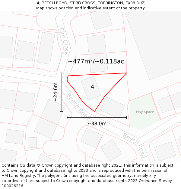 4, BEECH ROAD, STIBB CROSS, TORRINGTON, EX38 8HZ: Plot and title map