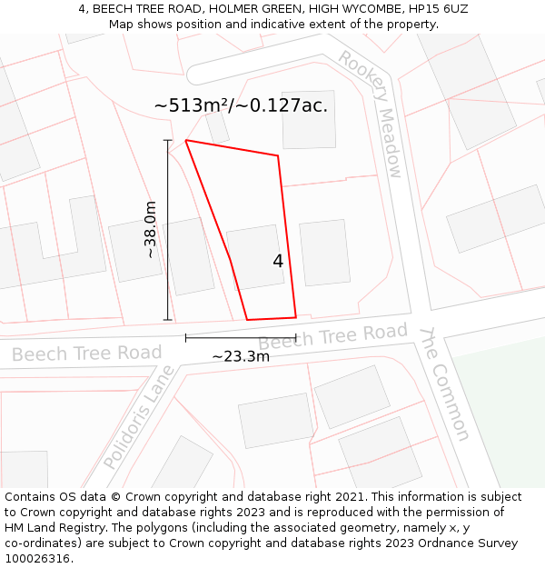 4, BEECH TREE ROAD, HOLMER GREEN, HIGH WYCOMBE, HP15 6UZ: Plot and title map