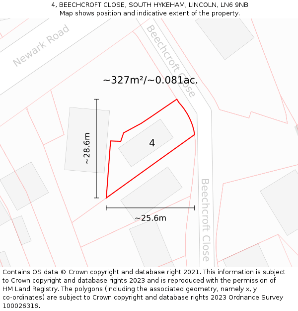 4, BEECHCROFT CLOSE, SOUTH HYKEHAM, LINCOLN, LN6 9NB: Plot and title map